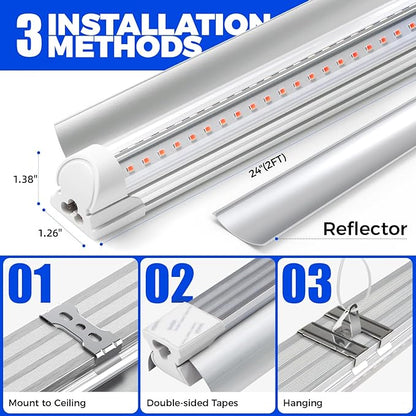 Barrina LED Grow Light, 144W(6 x 24W, 800W Equivalent), 2ft T8, Full Spectrum, High Output, Linkable Design, T8 Integrated Bulb+Fixture, Plant Lights for Indoor Plants, 6-Pack
