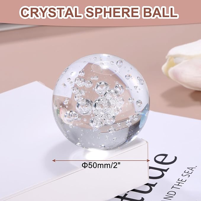 uxcell 50mm/2" Crystal Sphere Ball Bubble Glass Solid Decorative Sphere Crystal Ball Prop Ornament for Feng Shui Divination Fortune Telling Tabletop Fountain Decoration, Clear