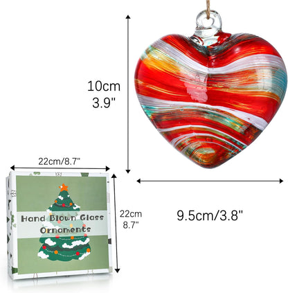 4inch Hand Blown Glass Red Heart Ornaments Hanging Friendship Hearts for Patio Garden Outdoor Decor Unique Gift for Mom