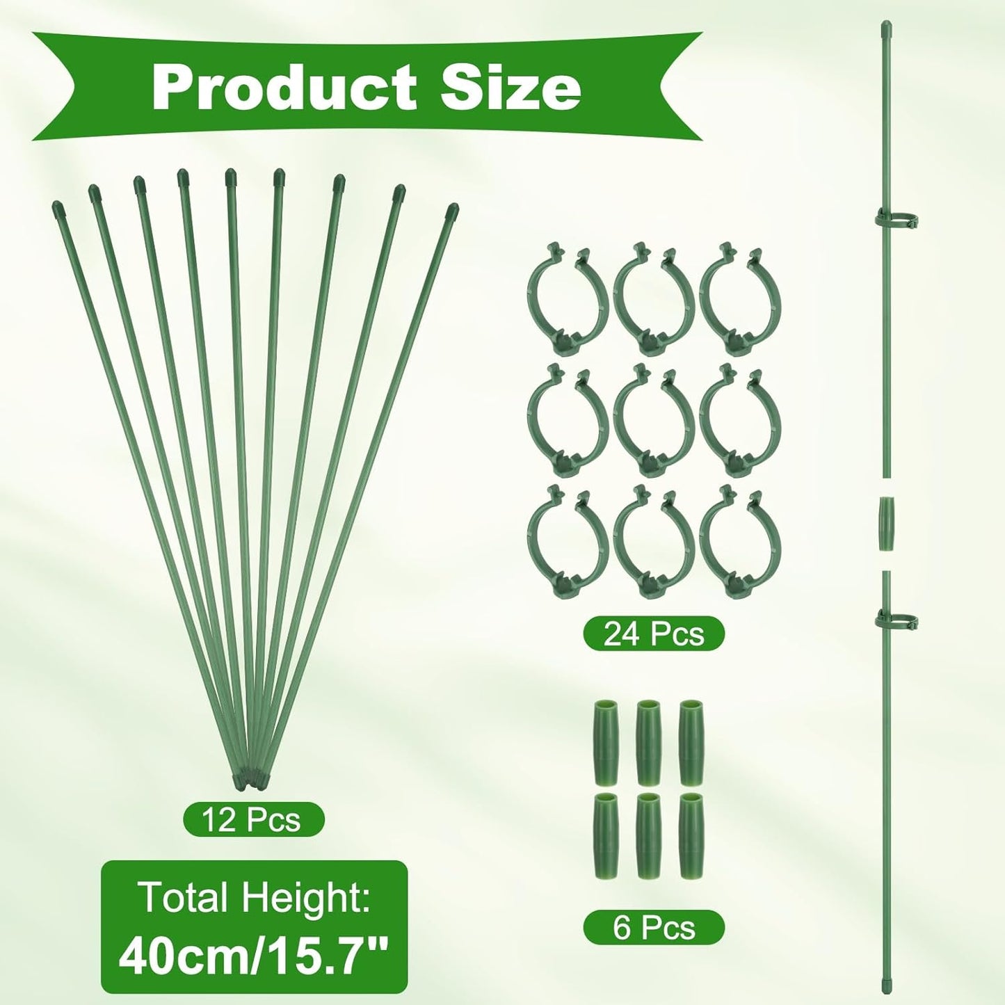 uxcell 12pcs Plant Support Stakes, 15.7inch Adjustable Single Stem Stakes Garden Plant Support Sticks with Clip and Connect Pipe for Orchid Rose Tomato