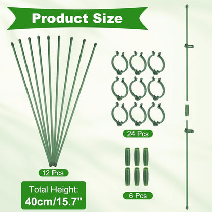 uxcell 12pcs Plant Support Stakes, 15.7inch Adjustable Single Stem Stakes Garden Plant Support Sticks with Clip and Connect Pipe for Orchid Rose Tomato