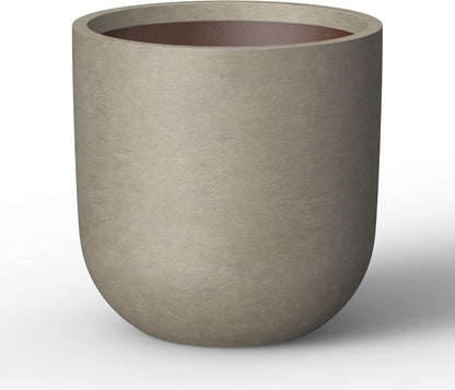 Kante 16.5" Round Concrete Planter, Large Cylinder Plant Pot with Curved Bottom and Drainage Hole, for Indoor and Outdoor Use – Garden or Patio, Weathered Concrete Finish with Warm Brown Interior