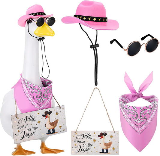 Western Cowboy Porch Goose Outfits, Lawn Cement Plastic Goose, Silly Goose on The Loose Wood Cowboy