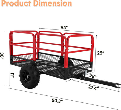 Garvee ATV Trailer Garden Dump Cart Tow Behind, 1500 LBS 22 Cubic Feet Heavy Duty Steel Pull Behind Yard Wagon Cart with 2 Wheels, for Lawn Mower Tractor, ATV, UTV
