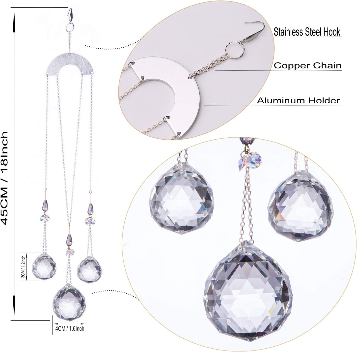 30/30/40mm Crystal Ball Prisms Suncatcher Hanging Ornament Chakra Crystals Rainbow Maker for Home,Garden Decoration