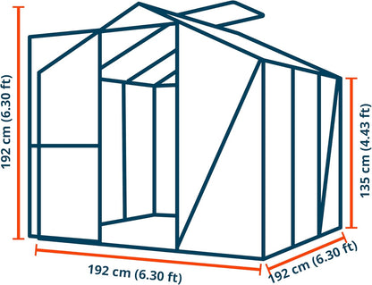 Greenhouse Jasmin 3 Aluminum Frame - 6.3 x 6.3 ft Approx. 6 mm Polycarbonate Panels - Bonus Base Frame and Automatic Vent Opener