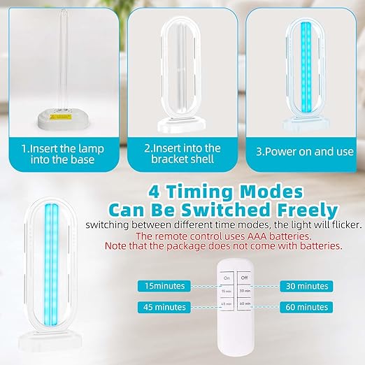 UV Light Sanitizer,UVC Home Disinfection Device 4-Speed Timing and Remote Control,Ultraviolet Light Sanitizer,UV Lamp for Whole Room,White
