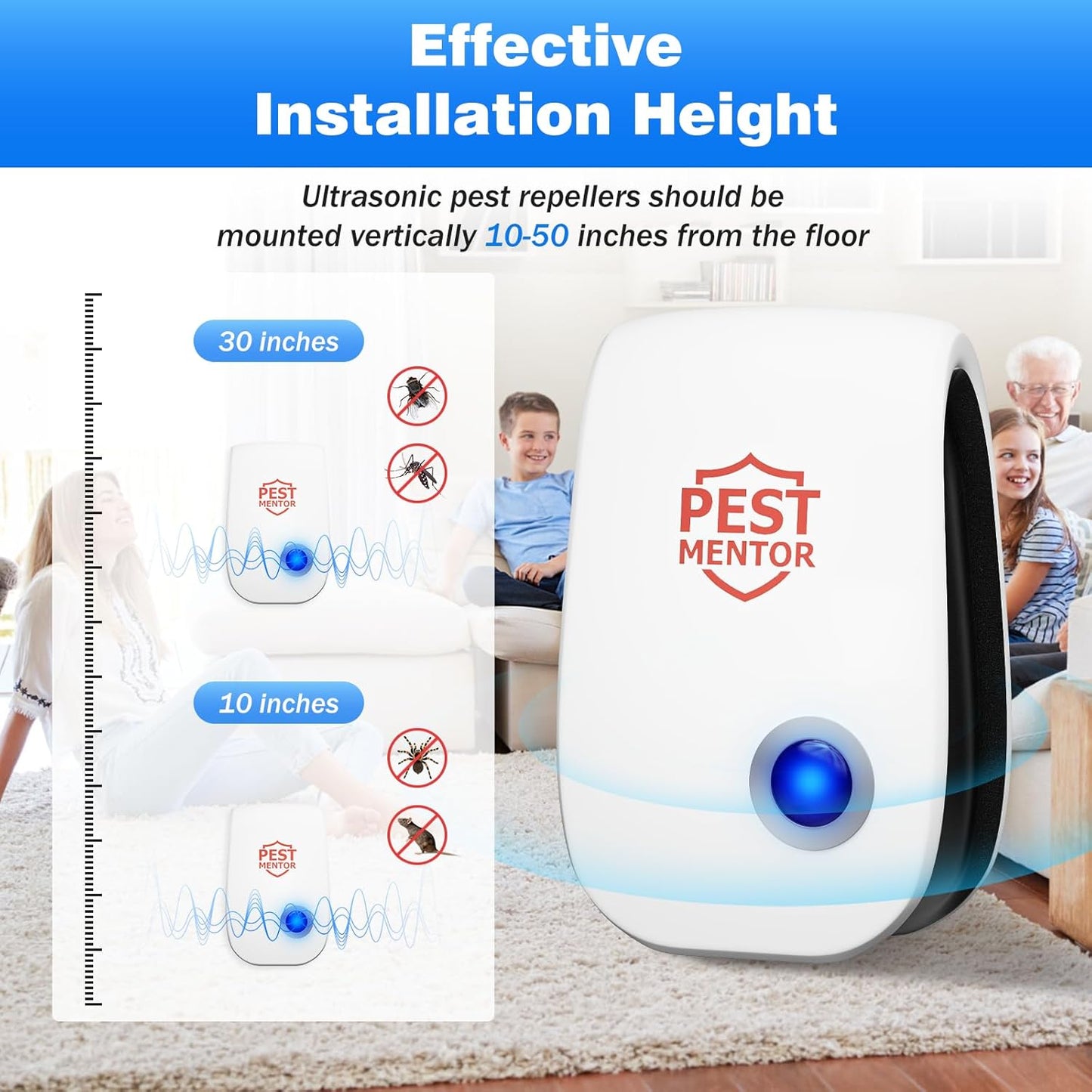 10 Pack Ultrasonic Pest Repellent, Electronic Plug-in for Rodents, Mosquitoes, Cockroaches, Spiders, Ants, and More, Safe, Silent, Energy-Efficient, Ideal for Home, Office, and Warehouse