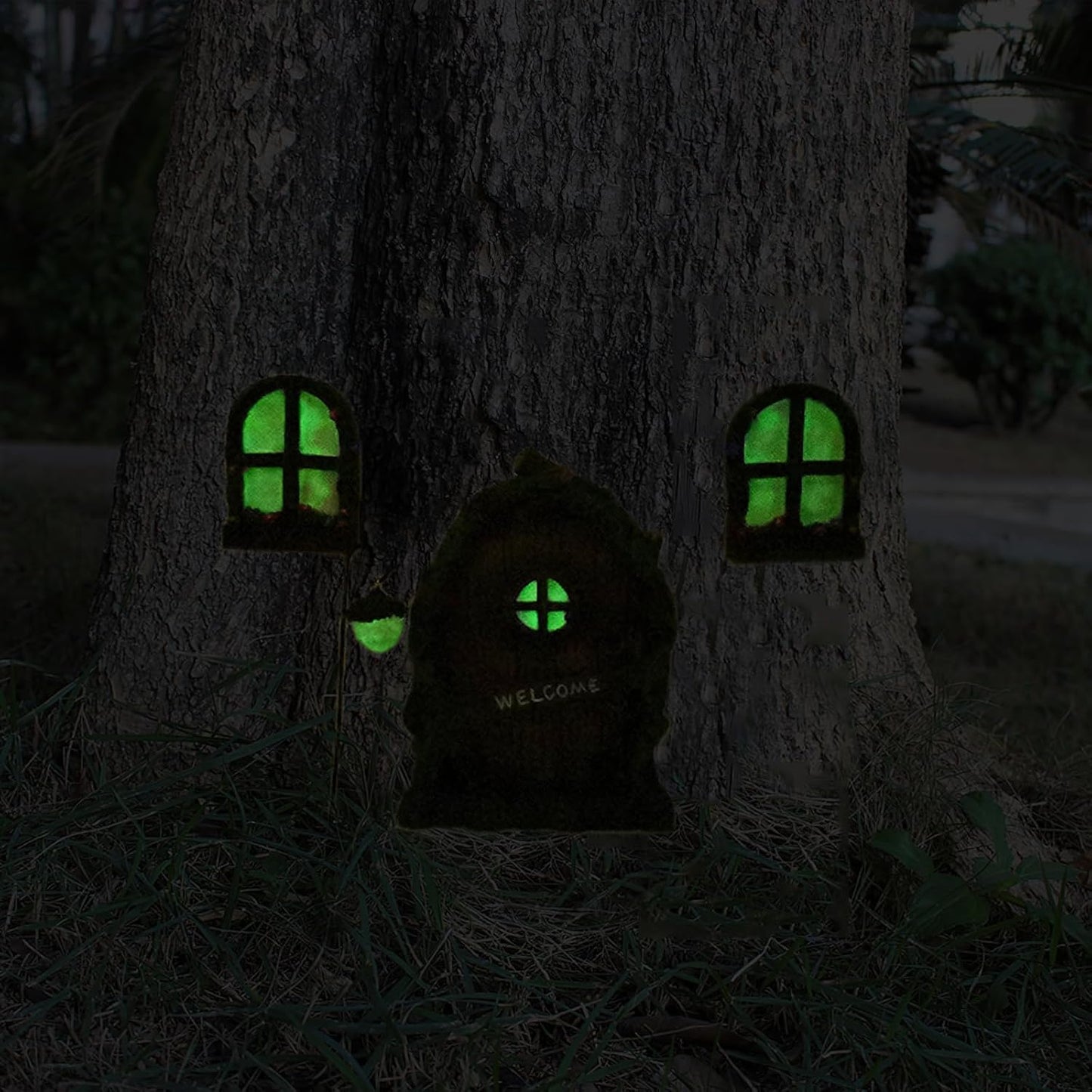 Fairy Door and Windows Garden Kit Accessories Outdoor, Glow in Dark Gnome House for Tree, Lawn Yard Art Sculpture, Miniature Garden Decor (Gnome)