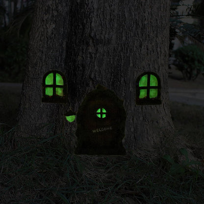 Fairy Door and Windows Garden Kit Accessories Outdoor, Glow in Dark Gnome House for Tree, Lawn Yard Art Sculpture, Miniature Garden Decor (Gnome)