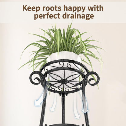 LASZOLA 3 Tier Black Metal Plant Stand for Multiple Large Planters Indoor Outdoor Organizer, Heavy Duty Tall Flower Stand for Corner Patio Bathroom Office, Modern Sturdy Vertical Iron Rack, Cat Proof