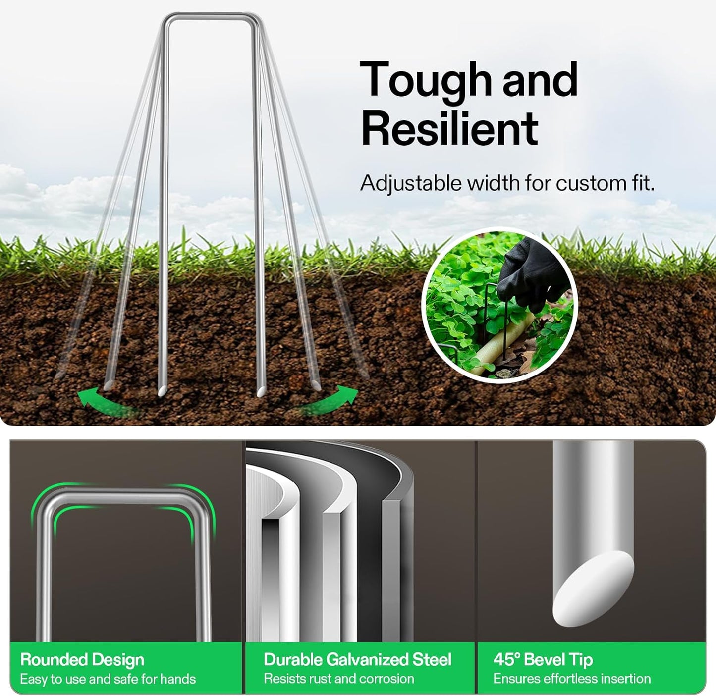 VIVOSUN 6 Inch 50-Pack Garden Stakes, Galvanized Steel Landscape Stapes 11 Gauge U-Shaped Pins for Weed Barrier Fabric, Ground Cover, Soaker Hose, Irrigation Tubing, Holding Fence
