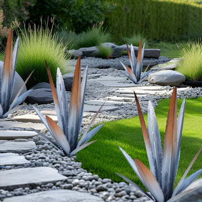 EROCK 2 Pcs Tequila Rustic Sculpture, Wind Resistant Metal Agave Plant Outdoor Home Decor, DIY Rustic Hand Painted Metal Agave Garden Art Plant Country Sculpture Statue Patio Stake Lawn Ornament Gift