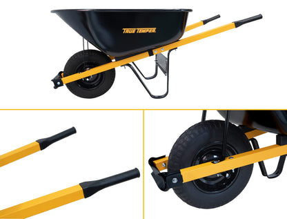 True Temper Steel Wheelbarrow with Never Flat Tire & Steel Handles, 6 Cu. Ft