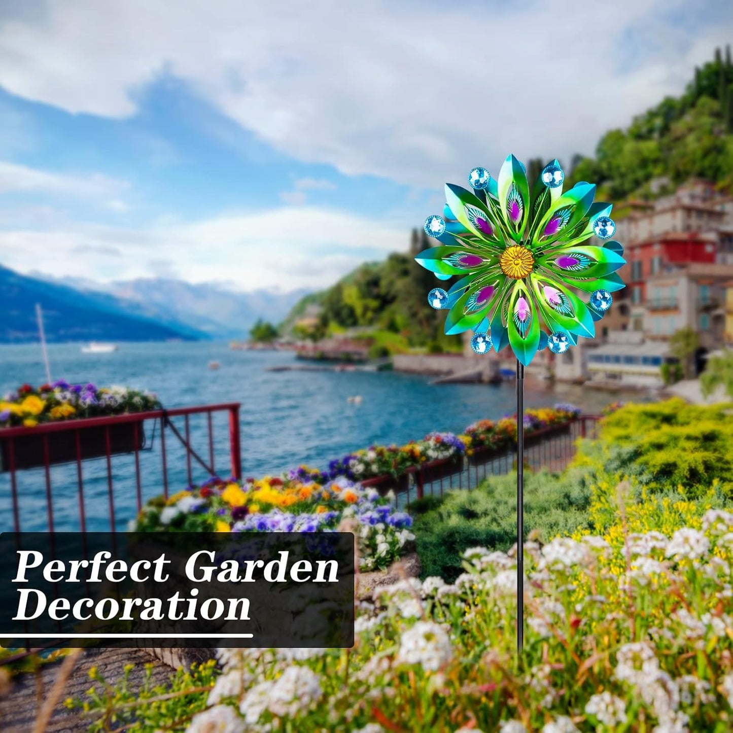 Viveta Kinetic Wind Spinner, 53 inch Outdoor Metal Wind Spinners for Yard and Garden, Double Windmill with Stable Stake