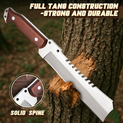 TAN REN Machete for Cutting Trees Heavy Duty, Survival Machete with Sheath for Yard Work, Full Tang Fixed Blade Knife with Wood Handle, Camping Machetes Heavy Duty, Clearing Brush and Gardening