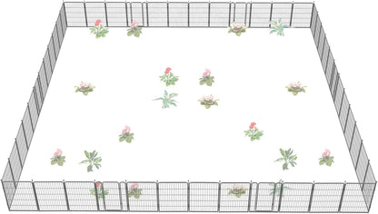FXW Garden Fence Outdoor for The Yard – 40in(H) x 109.4ft(L) Heavy Duty Metal Animal Barrier for Dog and Rabbit, Decorative Dog Fence, 48 Panels, Silver