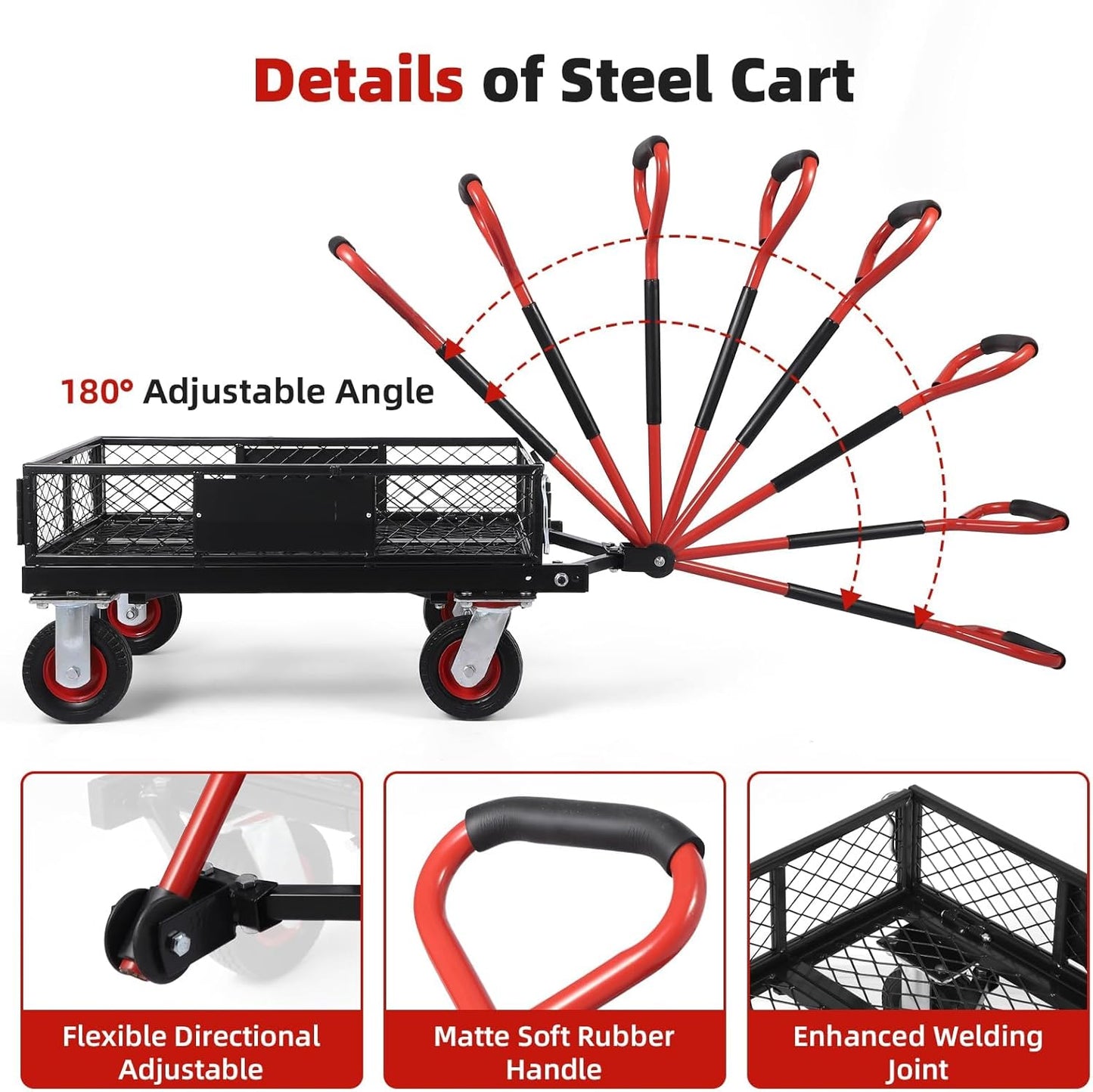 Garden Cart, Heavy-Duty Collapsible with Removable Mesh Sides, All-Terrain Wheels & 180° Rotating Handle for Gardening, Camping, Shopping and Outdoor Use