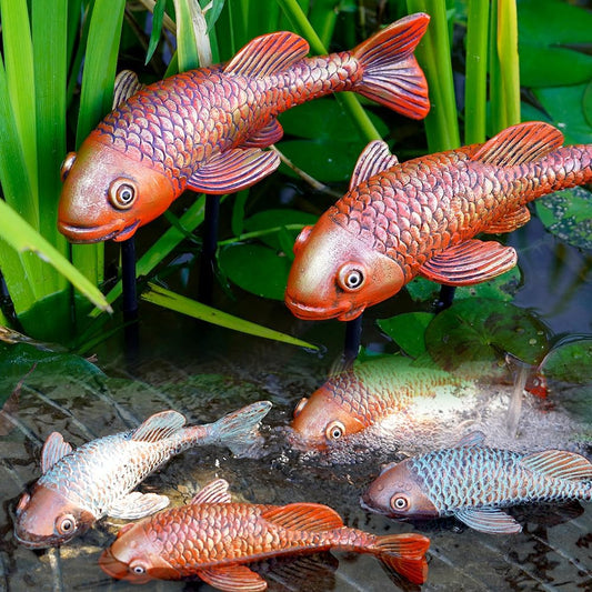 Antique Ceramic Koi Fish Garden Statues - Set of 2 | Exquisite Fish Sculptures for Outdoor, Patio