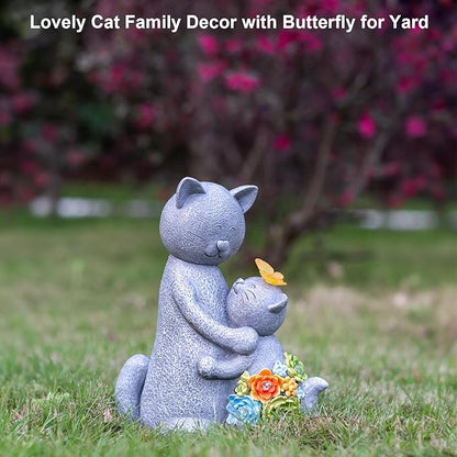 Solar Garden Statues Loving Cat Figurine Lights for Outside, Yard Decorations Outdoor, Garden Christmas Decor Unique Birthday Housewarming Gifts for Mom, Women