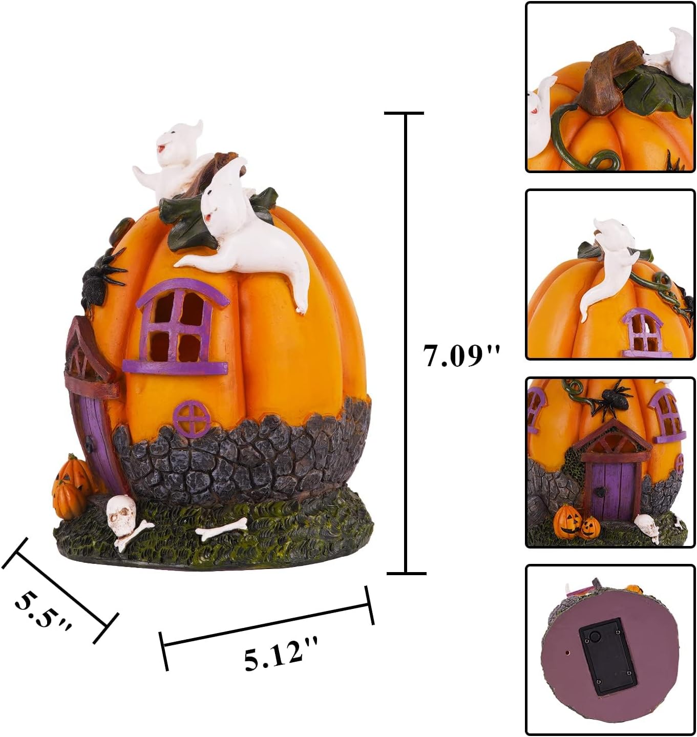 Topadorn Fall Pumpkin House Statue with LED， Pumpk Fall Decor for Home -Thanksgiving Indoor & Outdoor Party Decor, 7.09" H