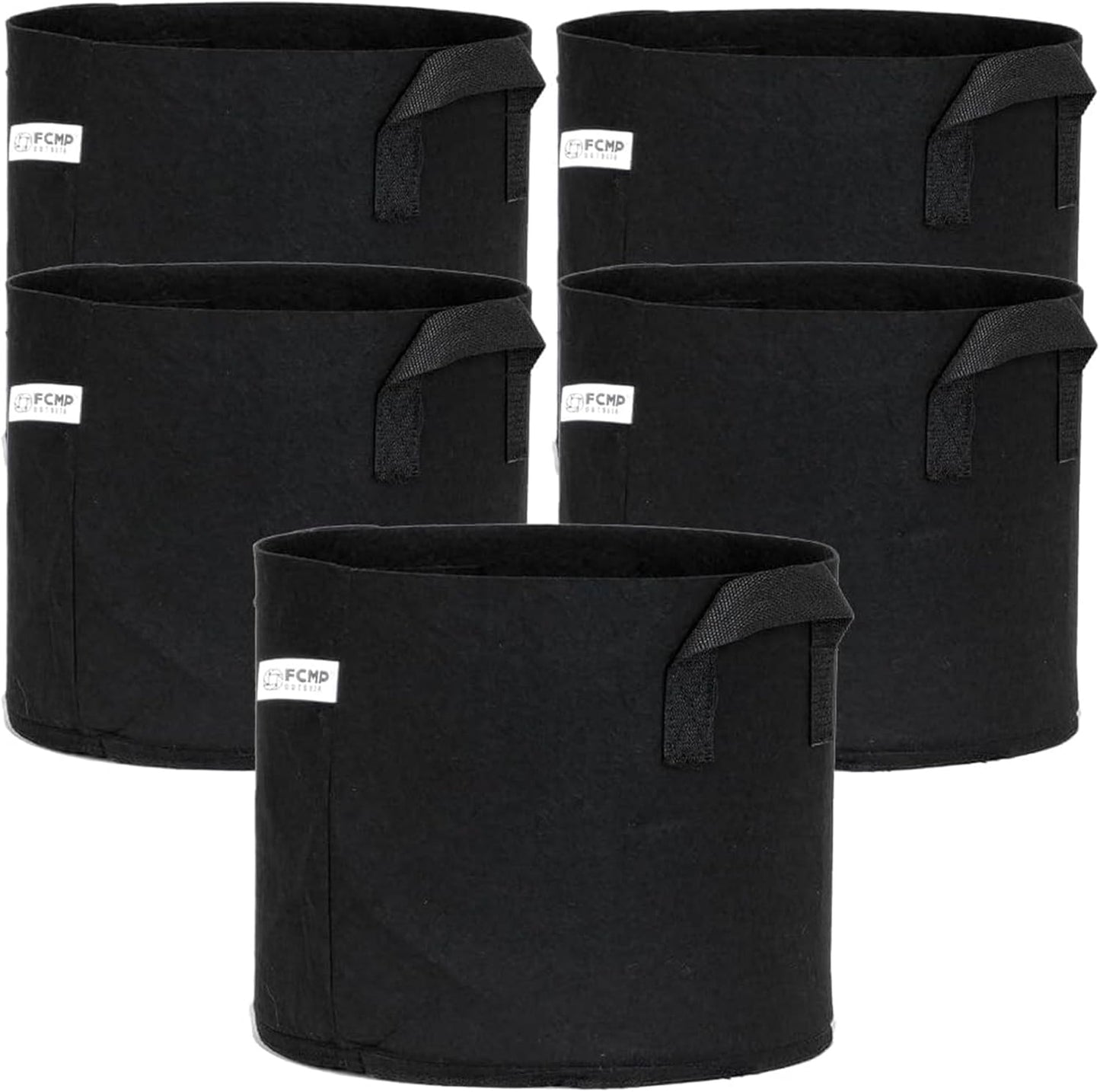 FCMP Outdoor 5-Gallon Modern Lightweight Non-Woven Insulating Fabric Breathable Grow Bags for Indoor or Outdoor Gardening, Black (5 Pack)