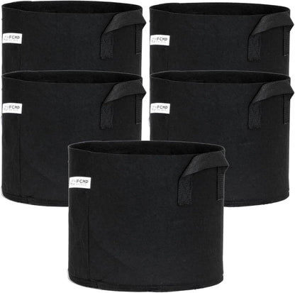 FCMP Outdoor 5-Gallon Modern Lightweight Non-Woven Insulating Fabric Breathable Grow Bags for Indoor or Outdoor Gardening, Black (5 Pack)