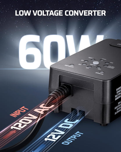 DEWENWILS 60W Low Voltage Transformer with Remote Control, 120V AC to 12V DC, Dusk to Dawn Sensor & Timer, Weatherproof Low Voltage Landscape Transformer for Spotlights, Garden Lights, Pathway Lights