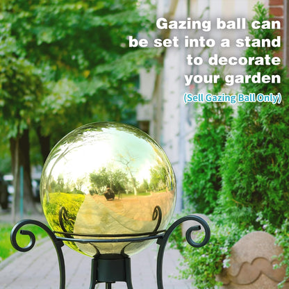 VCUTEKA Gazing Ball, 10" Stainless Steel Mirror Ball Reflective Garden Sphere, Gazing Globe for Home Garden Patio Lawn Outdoor and Indoor Decorative, Golden