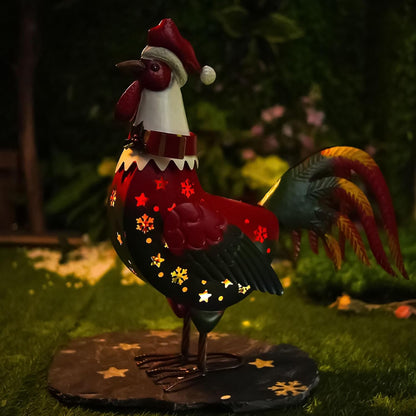 LIFFY Christmas Rooster Yard Decor,18" Metal Chicken Outdoor Decor with Solar Light,Garden Rooster Statues for Outside,Patio Decorative Ornaments for Home Backyard Landscape
