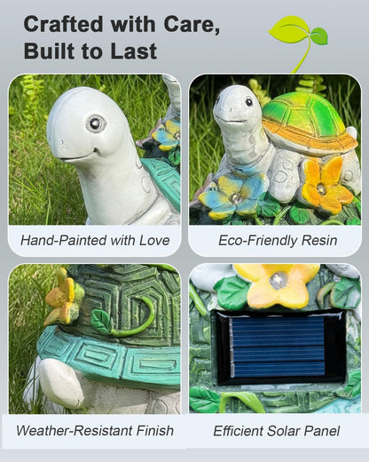 Solar Garden Lights Outdoor Statues – 2 Turtle Figurines with 7 LED Lights, Cute Lawn Ornaments for Yard, Patio, Porch, Balcony – Waterproof Solar Turtle Garden Decor for Outside
