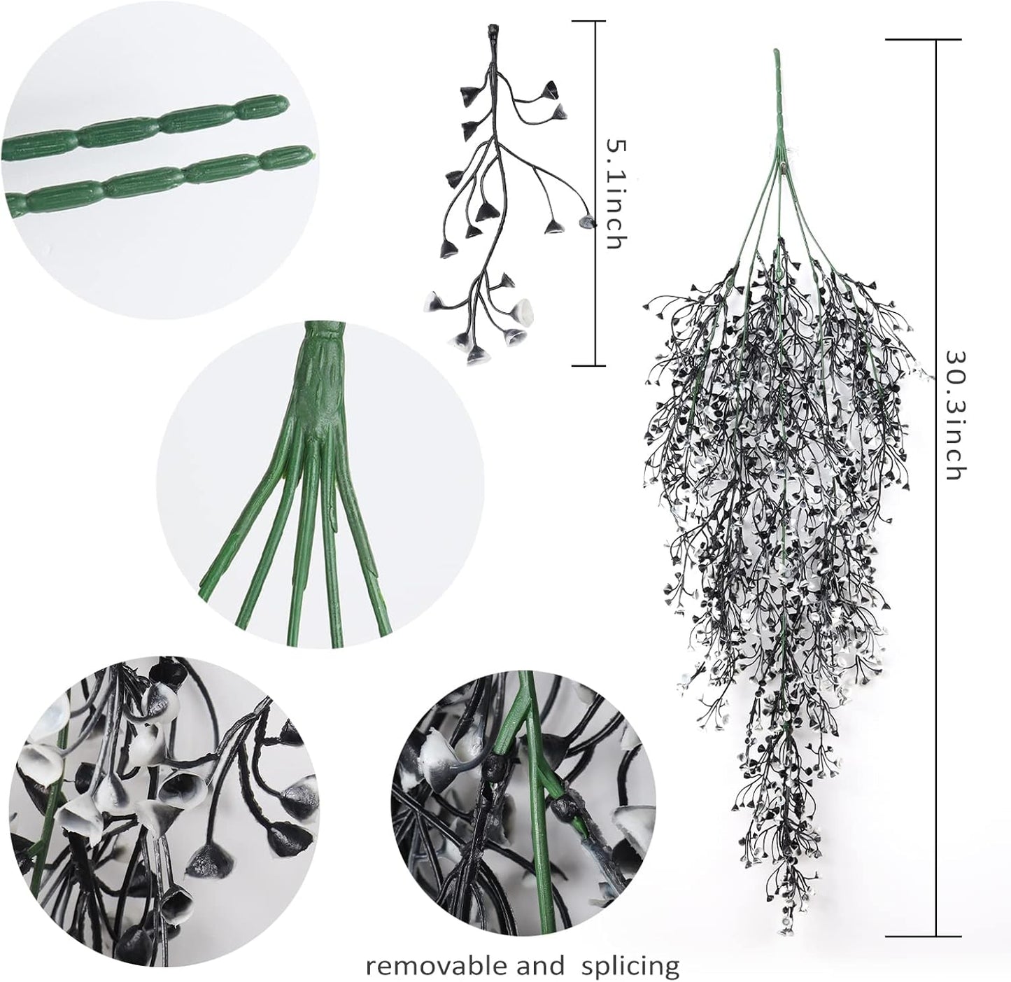 RECUTMS Artificial Hanging Plants 4 Pcs Fake Ferns Artificial Plants Large Faux Hanging Plant Wall Plants Fake Ivy Room Home Garden Wedding Halloween Party Indoor Outdoor Decor(Black White)