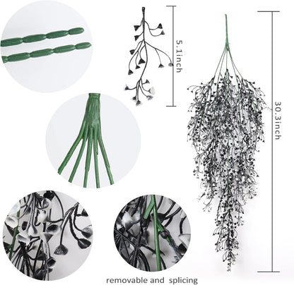 RECUTMS Artificial Hanging Plants 4 Pcs Fake Ferns Artificial Plants Large Faux Hanging Plant Wall Plants Fake Ivy Room Home Garden Wedding Halloween Party Indoor Outdoor Decor(Black White)