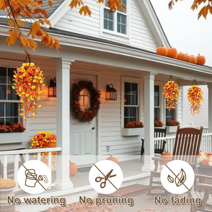 Artificial Hanging Flowers for Outdoors, 5Pcs UV Resistant Faux Petunias, Realistic Fake Silk Long Vines Morning Glory Eucalyptus for Outside Indoor Planter Porch Patio Home Decor