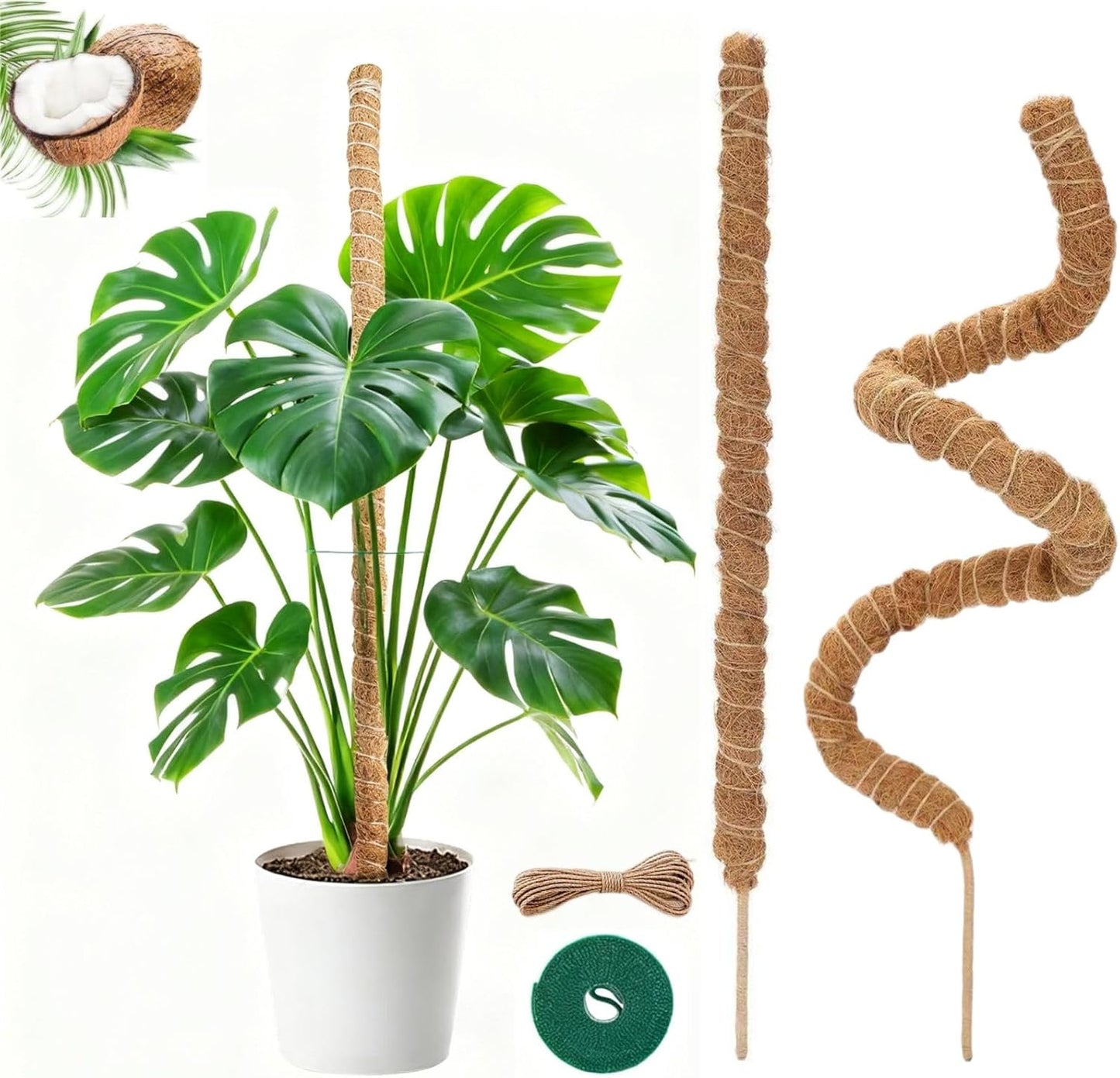 Moss Pole,2 Pack 27 Inch Monstera Plant Support, Upgraded 7mm Aluminum core Moss Poles for Climbing Indoor Plants DIY, Coco Coir Plant Pole Moss Plant Stick Support Stake Kit for Potted Plants Pothos