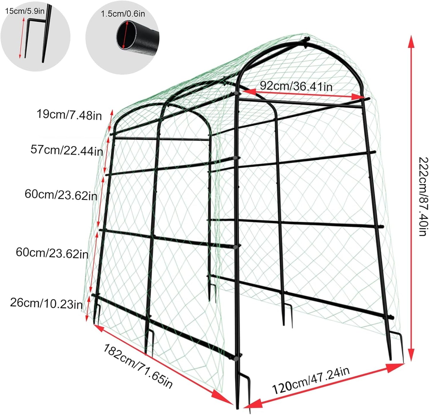 unho Garden Arch Trellis,7.2FT Extra Tall Polyethylene-Coated Stainless Steel Garden Trellis for Climbing Plants Outdoor Garden Trellis Arch for Cucumber Trellis,Metal Trellis for Climbing Plants