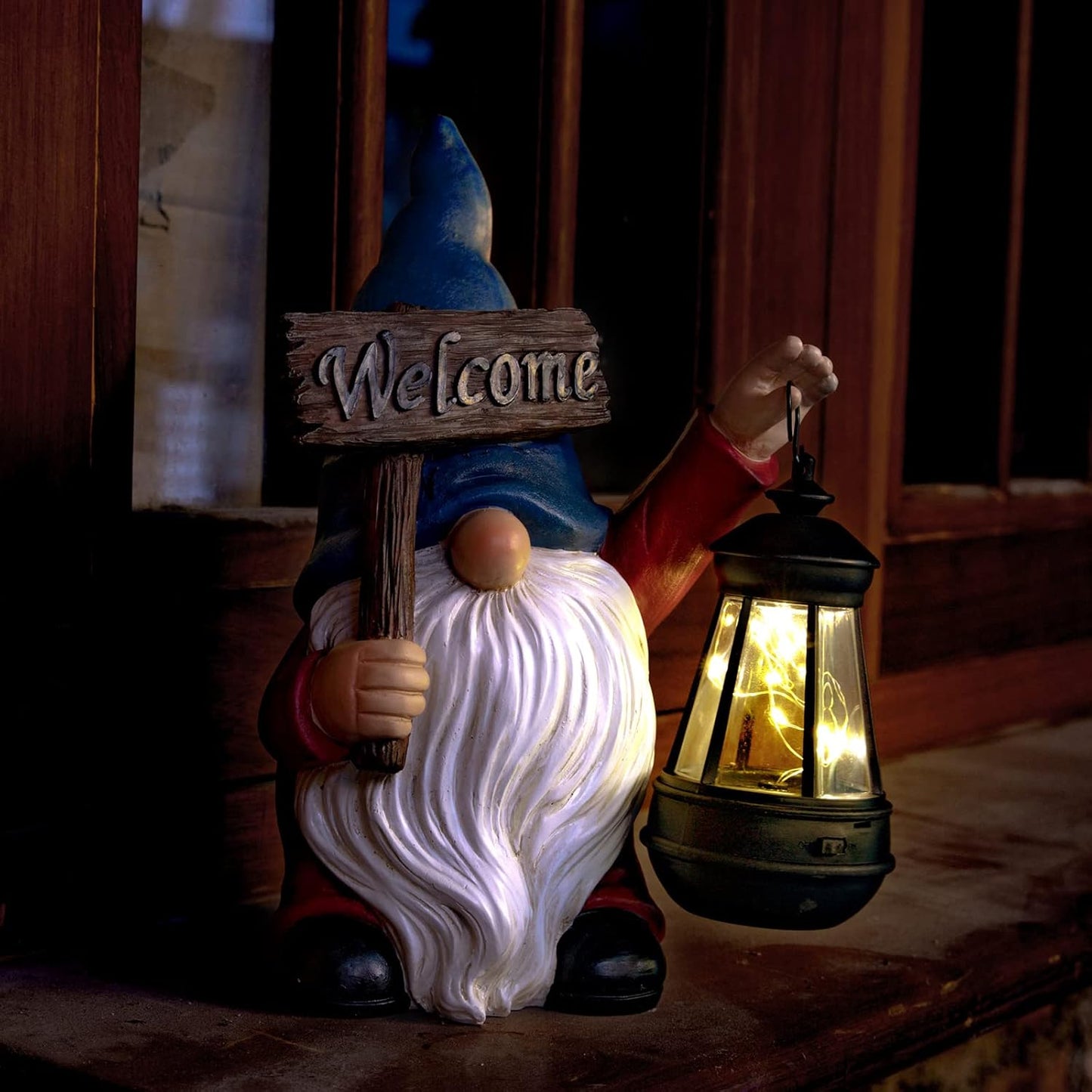 Garden Gnome Outdoor Decoration Solar Gnomes Statue with Lantern LED Lights,Terrace Courtyard Lawn Patio Porch Fall Decoration Halloween Christmas Housewarming Gift for Mom Women, Gnome Blue