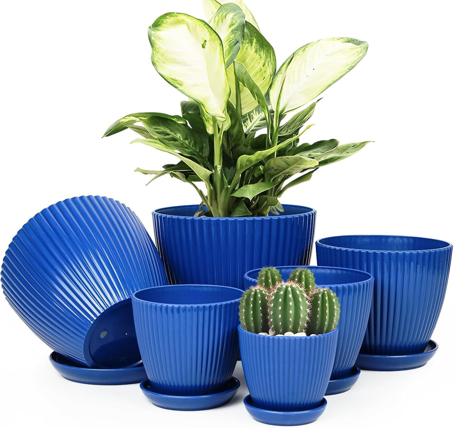 6pcs Plastic Flower Pots, 7.5/6.6/5.8/5.0/4.3/3.5 inches, Indoor/Outdoor Home Decoration, Thick and Durable, with Drainage Holes and Trays