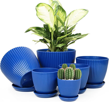 6pcs Plastic Flower Pots, 7.5/6.6/5.8/5.0/4.3/3.5 inches, Indoor/Outdoor Home Decoration, Thick and Durable, with Drainage Holes and Trays