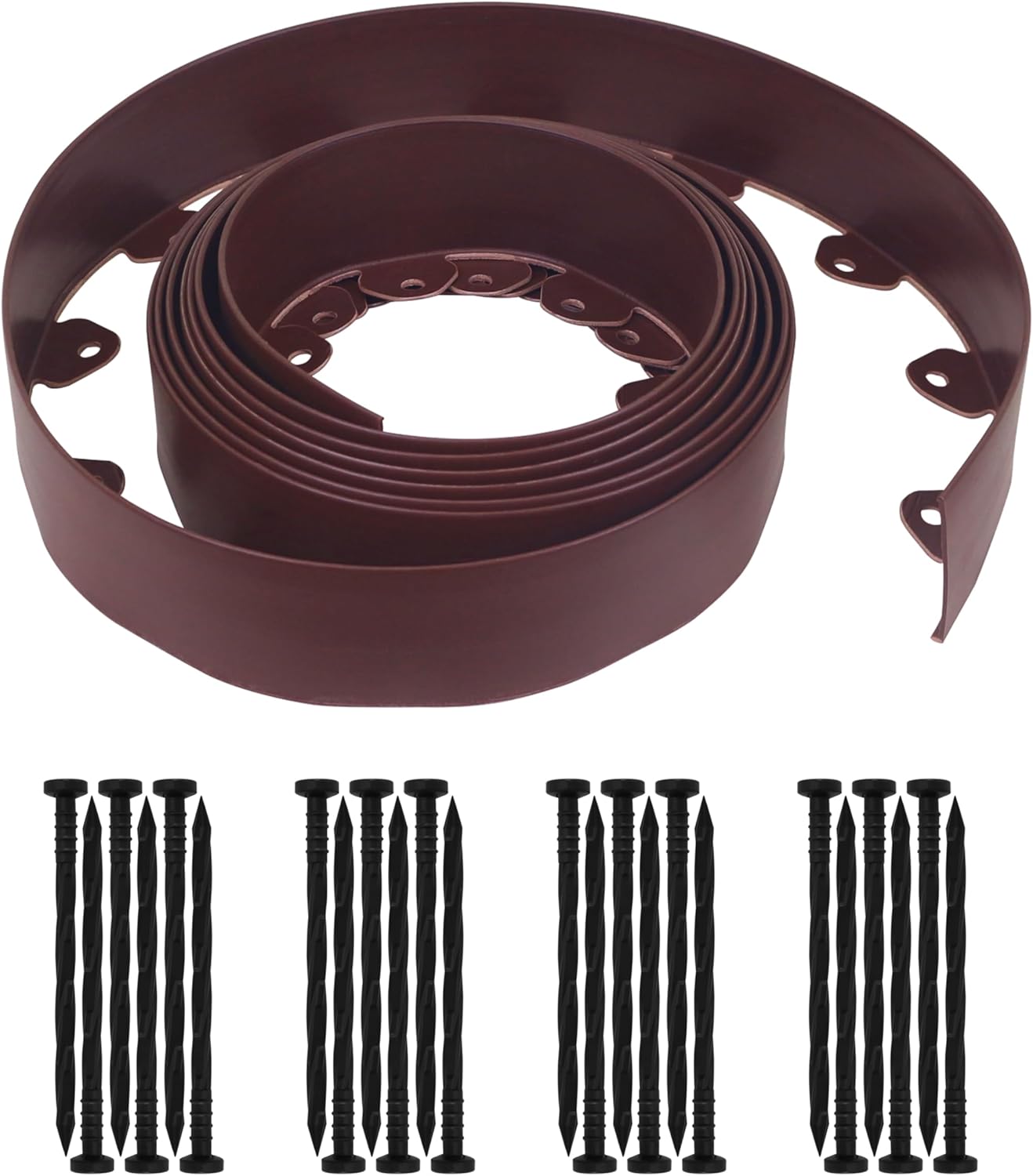 Gardzen Landscape Edging Kit, 20-Foot Long, 3-Inch Tall, No Dig Garden Edging Border for Flower Beds, Tree Rings, Pathways, Includes 24 Spikes, Brown