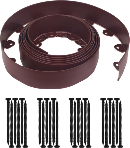 Gardzen Landscape Edging Kit, 20-Foot Long, 3-Inch Tall, No Dig Garden Edging Border for Flower Beds, Tree Rings, Pathways, Includes 24 Spikes, Brown