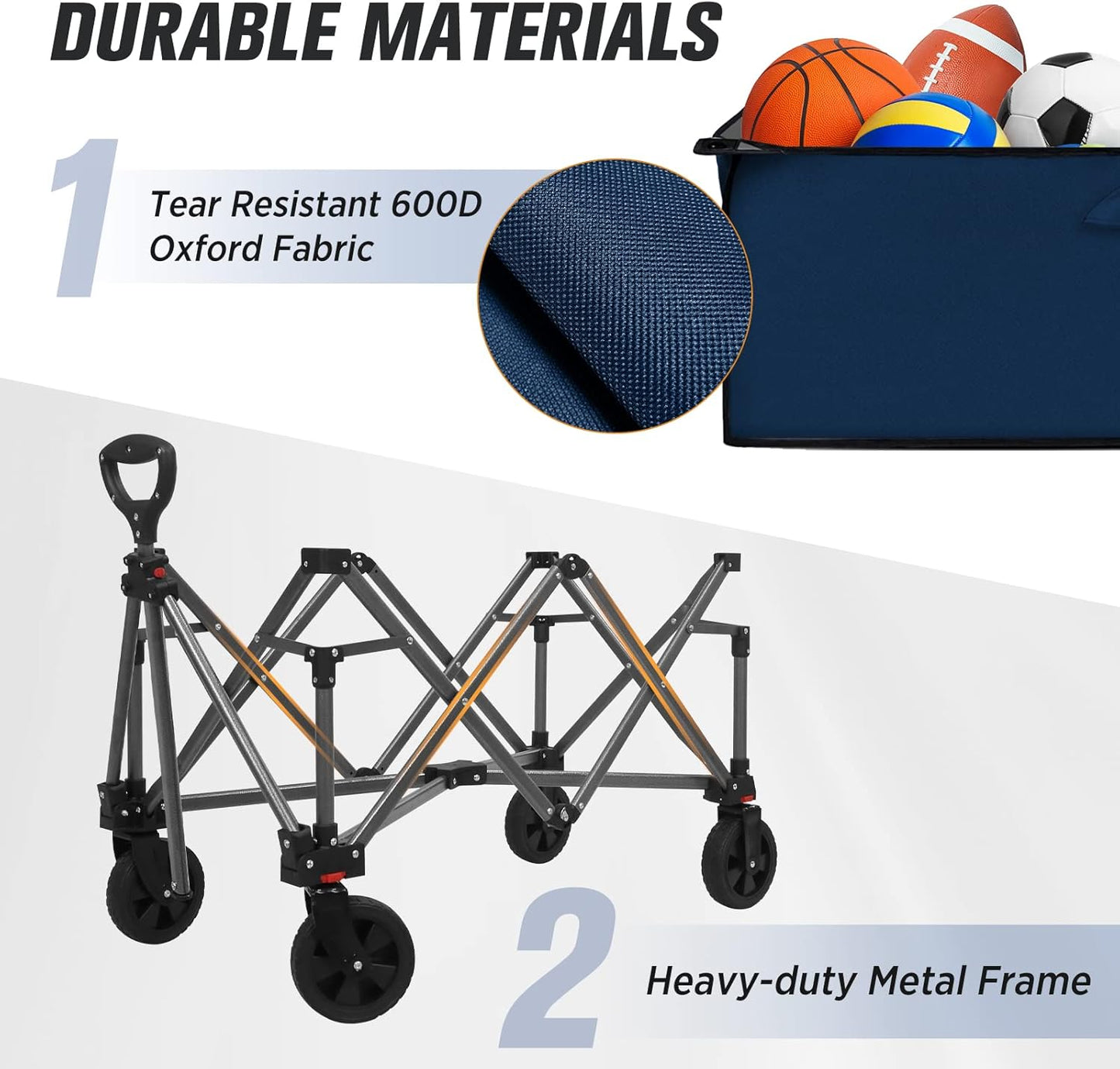 EAGLE PEAK Heavy-Duty Collapsible Folding Utility Wagon, All Terrain Garden Hand Cart with Large Size Pocket and Cup Holders for Sports, Beach, Camping, Garden, and Grocery, Dark Blue