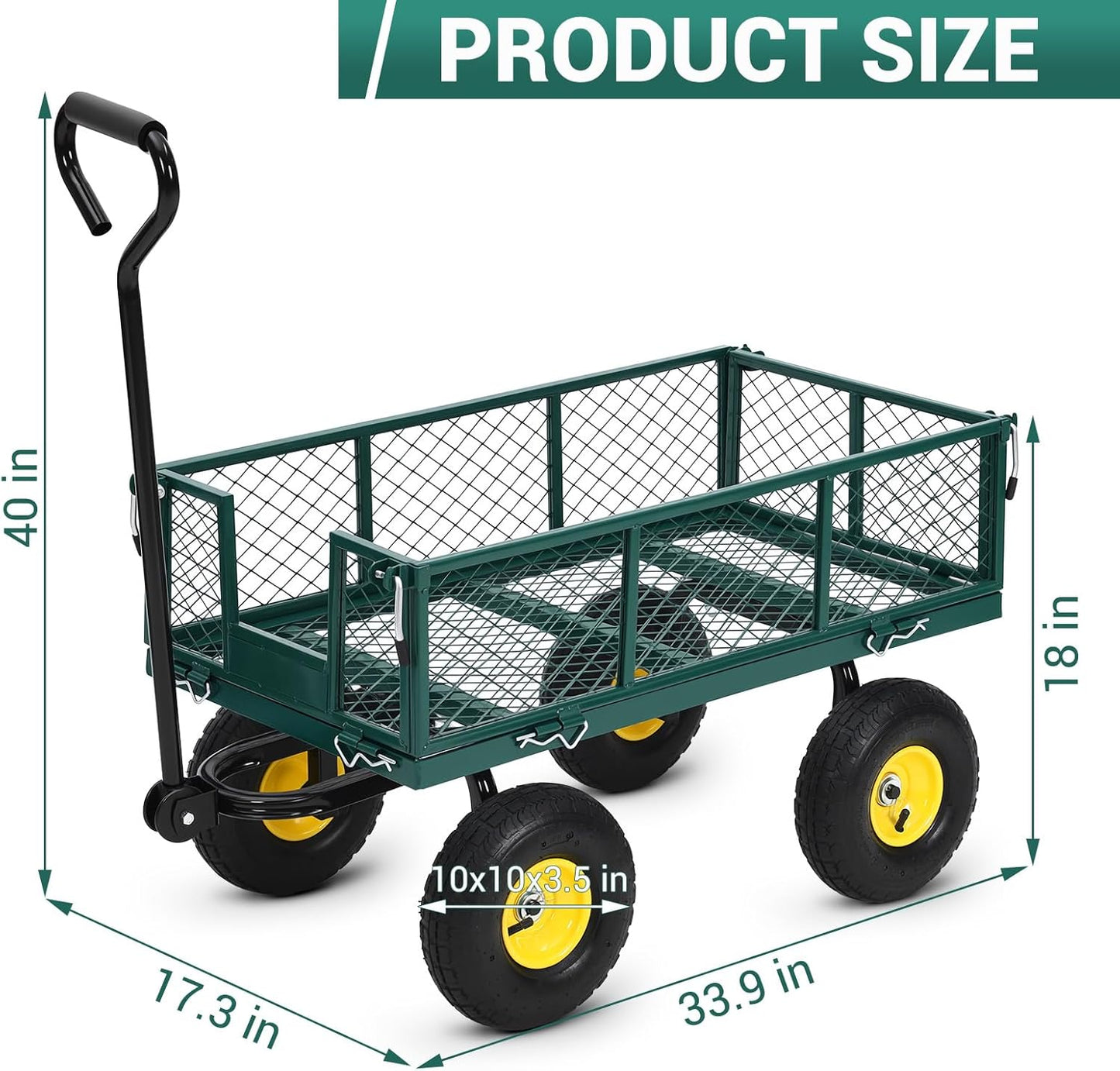 Heavy Duty Steel Garden Cart, 550 LBS Pullable Metal Garden Wagon with 10 in Wheels, 180° Rotating Handle and Removable Sides for Outdoor, Farm, Yard, Beach ﻿