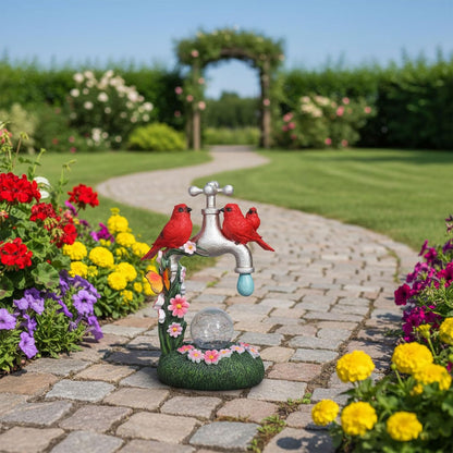 Red Cardinal Bird Statue with LED Ball Light 8.6"Resin Caidinal Figurine Outdoor Waterproof Solar Statues for Yard and Garden Unique Housewarming Birthday Outdoor Gifts for Women Mom Wife Girlfriend