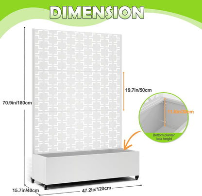 15.7"×70.9"×47.2" Metal Raised Garden Bed with Trellis and Wheels - Tall Trellis Planter Box for Climbing Plants, Vegetables & Vines - Outdoor Privacy Planters for Patio (White-Square)