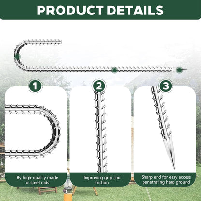 10 Pieces J Hooks Rebar Metal Tent Stakes 16 Inch Galvanized Ground Anchors Yard Stakes for Landscape Fabric Artificial Turf Heavy Duty Anti Rust for Outdoor Lawn Decorations Inflatables Swing Set