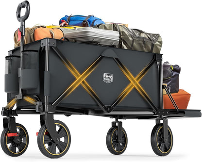 Timber Ridge 49" Extra Long Collapsible Folding Wagon with Tailgate and Brakes, 300lbs Heavy Duty Foldable Wagon with Adjustable Handle, 250L Capacity Portable Cart for Outdoor Camping Sports, Grey