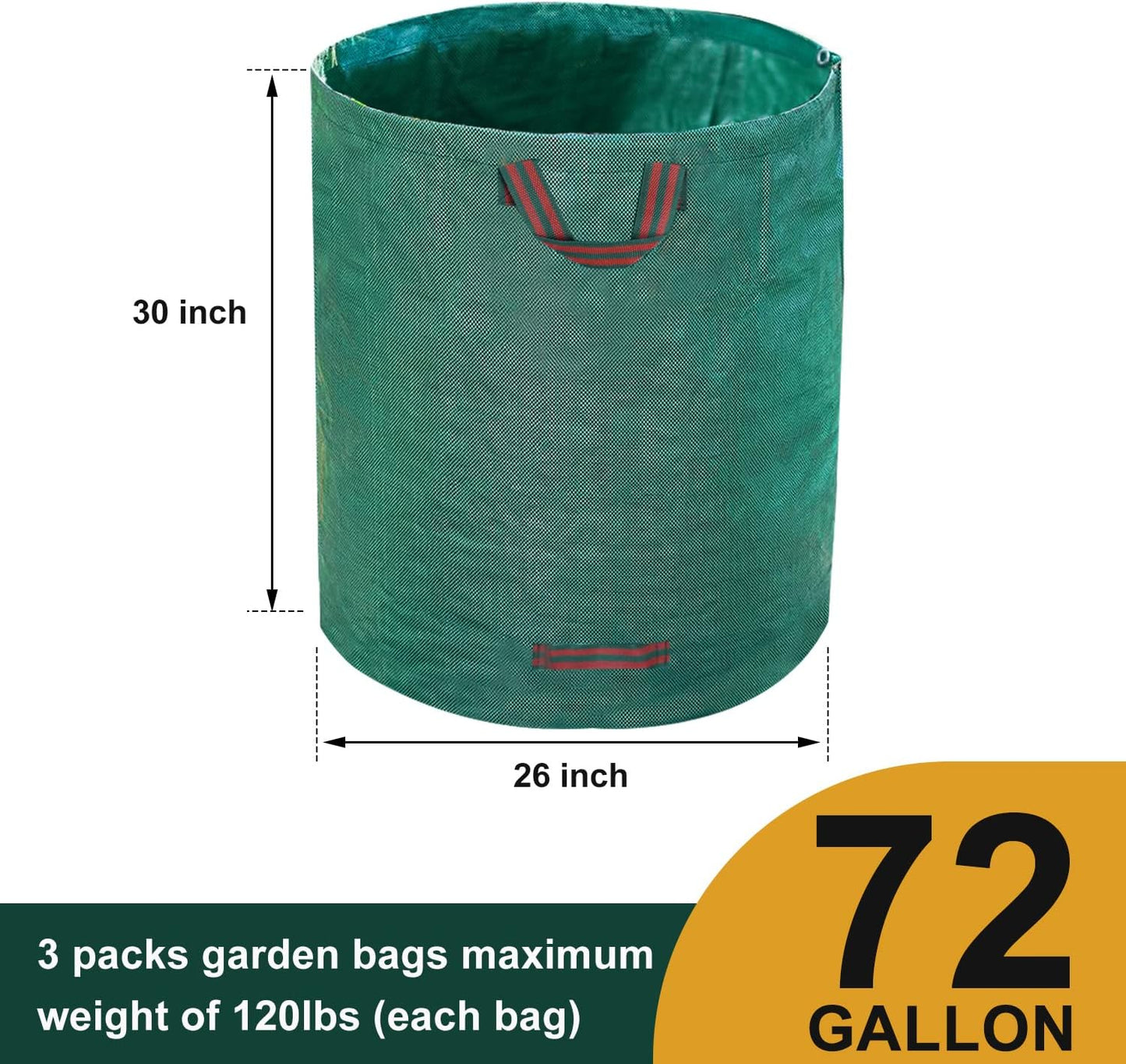 Hugeleaf 3 Packs 72 Gallon Reusable Yard Waste Bags, Collapsible Leaf Bags with Reinforced Handles, Extra Large Heavy Duty Garden Waste Bags for Leaves Garden Clean Up