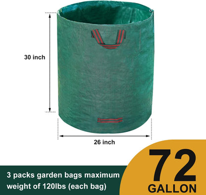 Hugeleaf 3 Packs 72 Gallon Reusable Yard Waste Bags, Collapsible Leaf Bags with Reinforced Handles, Extra Large Heavy Duty Garden Waste Bags for Leaves Garden Clean Up
