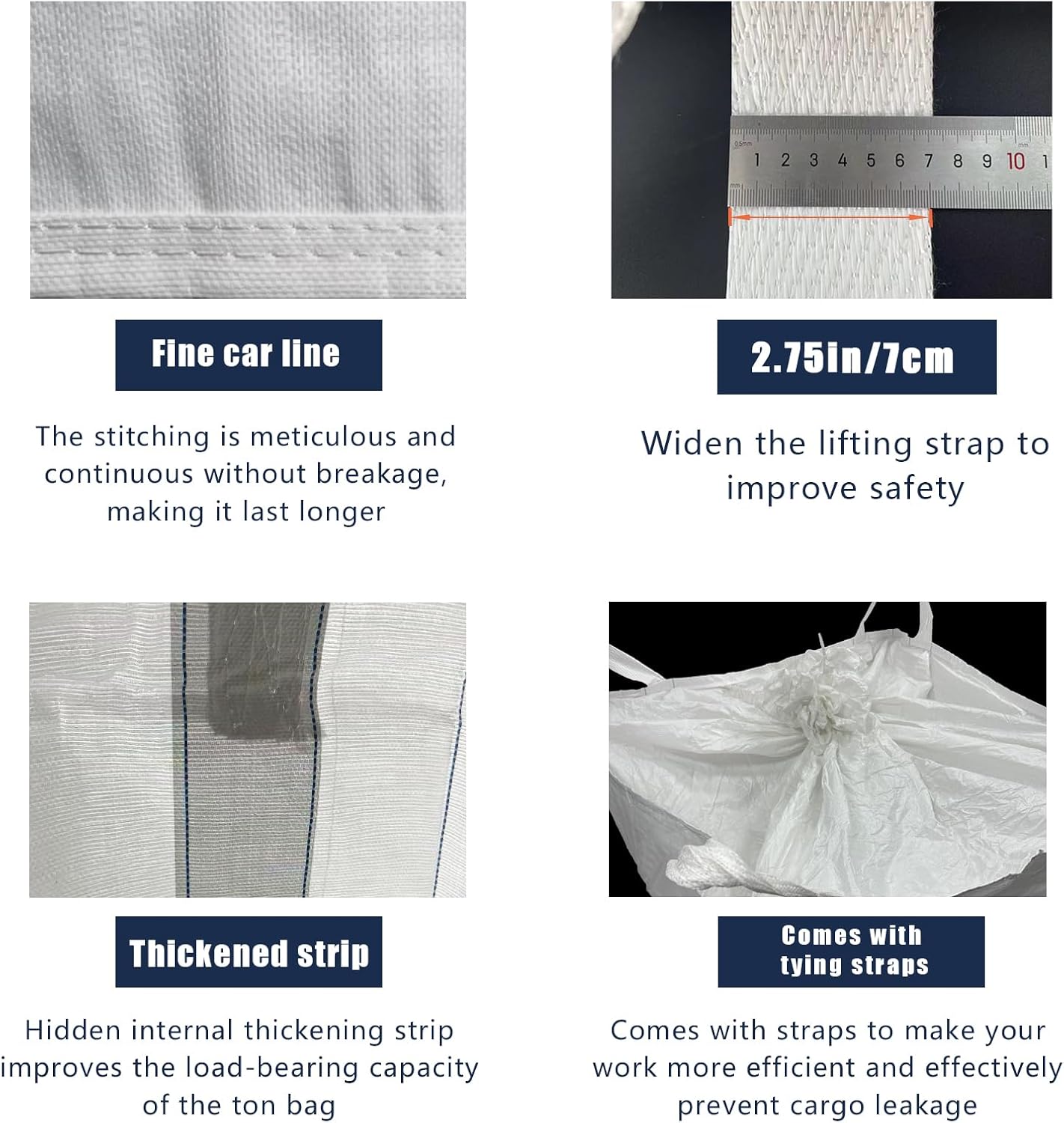 FIBC Bulk Bag - 2650 lbs Capacity, 39x39x39 inches, Polypropylene (PP), Open Top, White, Rectangular, Reusable, 10-Pack